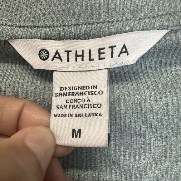 Athleta Women's Top Medium Green Uptempo Ribbed Henley V Neck Long Sleeve Athlet - Picture 6 of 11